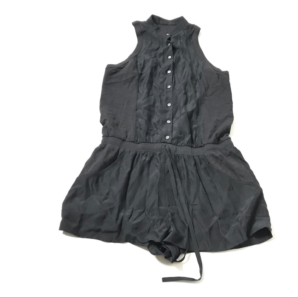 ATM Silk Crepe Cotton Slub Black Short Romper XS